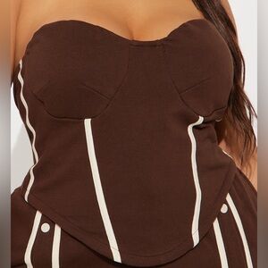 Brown Fleece Track Suit Corset Top